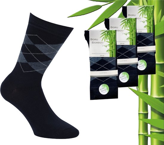 3 Paar Boru Bamboo Sokken - Bamboe - Square - Donker Blauw - Maat 39-42
