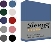 Sleeps Jersey Hoeslaken - Blauw Tweepersoons 160x200/220 cm - 100% Katoen - Hoge Hoek - Heerlijk Zacht Gebreid - - Strijkvrij - Rondom elastiek - Stretch -