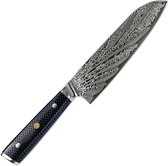 Mastersøn - Couteau Damas - Professionnel - Couteau Santoku - 31cm - Acier Damas - Couteau Japonais - Couteau Damas - 67 Couches - Écran Plat - Couteau de Cuisine - Chef - 7 pouces