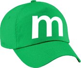 Letter M pet / cap groen voor jongens en meisjes - baseball cap - M en M carnaval / feest petten