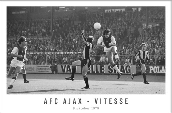 Walljar - Poster Ajax met lijst - Voetbal - Amsterdam - Eredivisie - Zwart wit - AFC Ajax - Vitesse '78 - 60 x 90 cm - Zwart wit poster met lijst