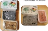 8Delig LunchBox Set: 2 Lunch Box + 2 Thermostas + 2 Lepels + 2 Vorks - Hergebruik - School Lunch/Kinder Feest/Picnic Servies - Macaron Roze+Beige- Voordeel Pack