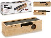 Snijplank op kistje - leisteen en hout – inclusief snijmes - 30 x 9,5 x 8 cm - 558 gram