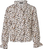 Dames top lm panterprint met ruches aan de hals - wit/beige | Maat 2XL
