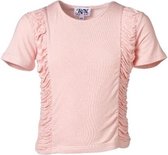 Meisjes shirt roze korte mouwen met rimpels | Maat 140/ 10Y