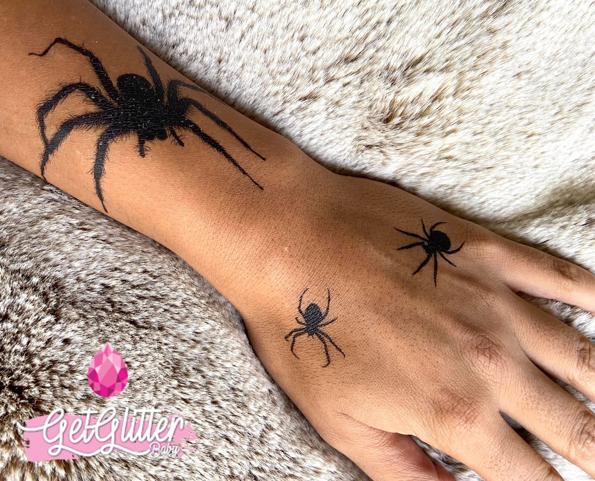 GetGlitterBaby® - Spinnen Tattoo Halloween Decoratie Versiering / Carnaval Schmink Make Up Plak Tattoos / Tijdelijke Tattoo / Nep Tatoeage - Spinnen — afbeelding 3