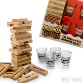 ESTARK® Drankspel - Jenga - Stapeltoren - Shotjes - Drinkspel - Spel - Drunken / Tipsy Tower - Drinkspel - Gezelschapsspel Voor Volwassenen - Drank Spel - Incl 4 Glazen Shot Cups -