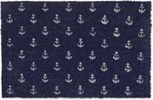 Relaxdays deurmat kokos met ankers - kokosmat - schoonloopmat - maritiem - blauw/wit