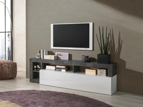 TV-meubel Met 2 Deuren En 2 Nissen - 175 X 35 X 40 Cm - MDF En Gouden Metalen Poten Wit