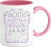 80 Jaar Legendarische Gebrouwen Mok met tekst | Paars - Zilver | Grappig Verjaardag Beker Cadeau | Bedrukte Mokken | Roze | 330 ML