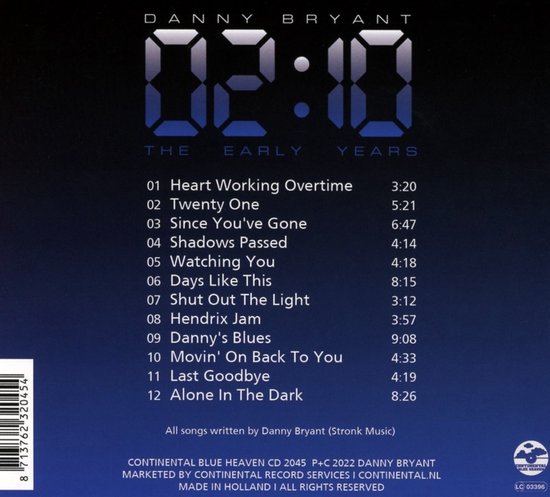 Achterkant CD 'Danny Bryant 02:10 The Early Years' met tracklist en artwork.