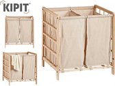 Dubbele wasmand - beige - voorsorteerder - houten frame - eenvoudig in gebruik