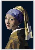 Meisje met de Parel op Aluminium - Johannes Vermeer - Foto op Dibond - Polygonen Kunst - Aluminium Schilderij - Luxery  - 70x100 cm