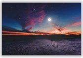 Volle Maan over Kleurig Landschap - Foto op Dibond - Aluminium Schilderij - 100x70 cm