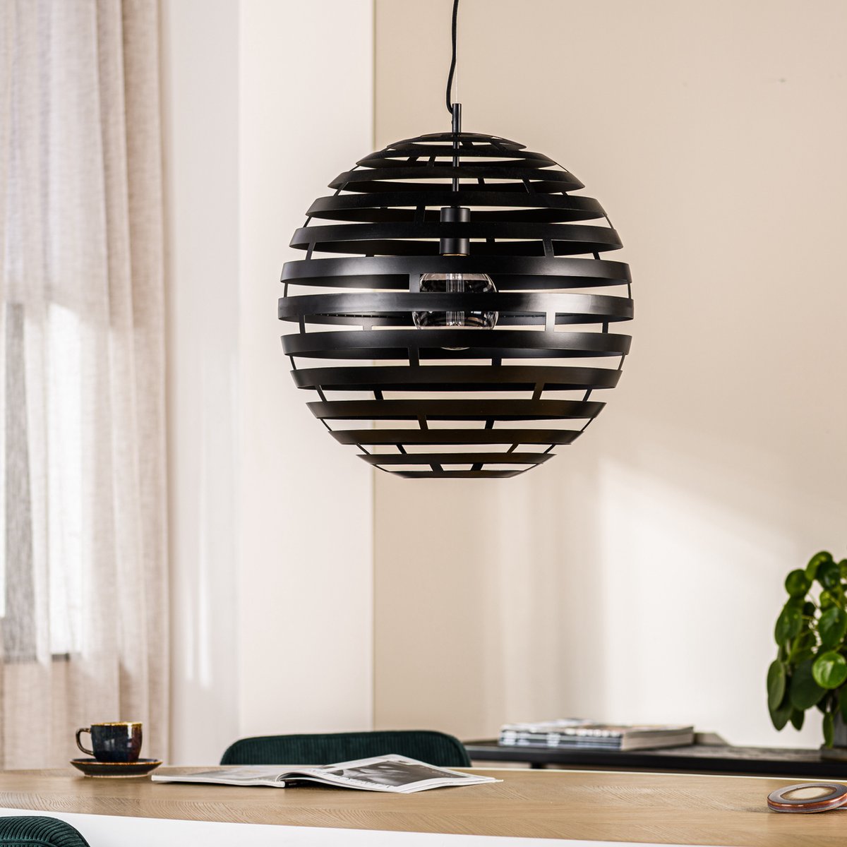 Hanglamp 1-Lichtbron - Staal - Zwart - Bol - Ø50cm - Lamp Anna - Giga Meubel