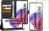 Hoesje geschikt voor Samsung Galaxy A53 - Book Case Leer Wallet Cover Portemonnee Pasjeshouder Hoes Zwart - Tempered Glass Screenprotector