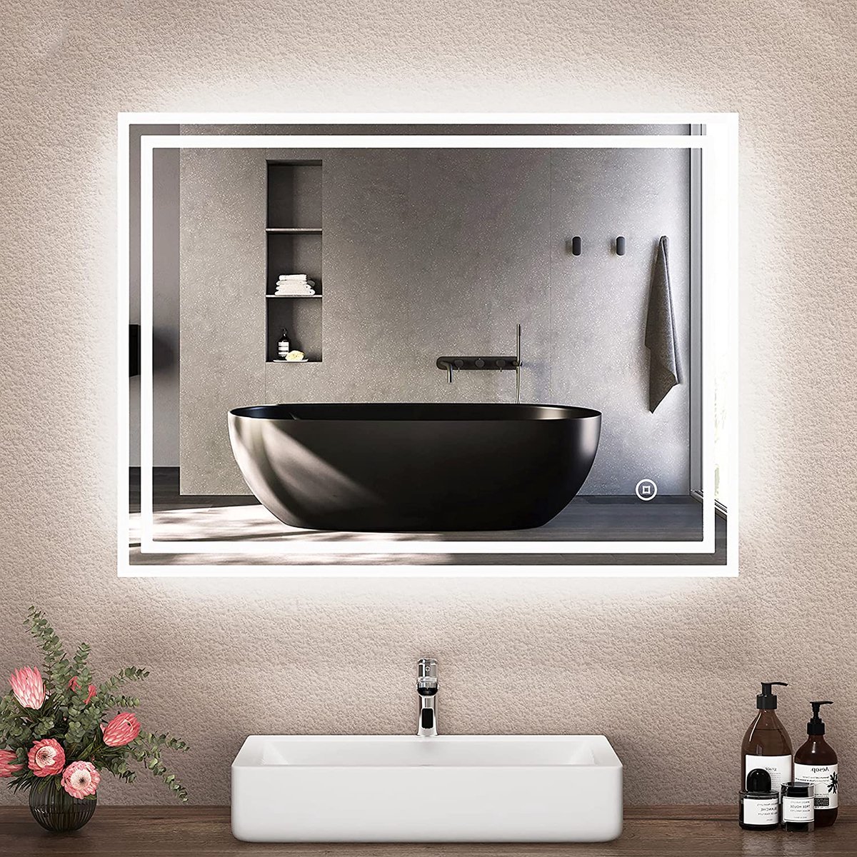 LED Badkamerspiegel-muur spiegel-80 x 60 cm-LED Badkamerspiegel met Verlichting -Spiegel -Badkamerspiegel- IP44 -Energiebesparend A++