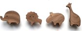 DWIH® - 4 stuks - houten kapstok haken - dieren - kinderkamer - olifant - leeuw - nijlpaard - giraffe - Walnoot