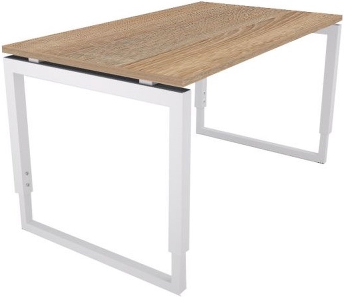 Offeco Bureau Harlow - Bureau - Bureautafel - Vergadertafel - Gaming bureau - Game bureau - Computertafel - Desk - Bureau Wit - Verstelbaar bureau - Gaming Desk - Bureau tafel - Bureau verstelbaar -  Midden eiken  - 140x80cm-- blad-  onderstel- x80