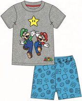 Super Mario Jongens Pyjama/Shortama Grijs, Blauw Maat 140