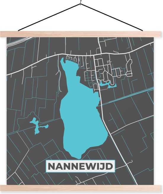 Posterhanger incl. Poster 40x40 cm - Schoolplaat - Kaart - Plattegrond - Nannewijd - Nederland - Stadskaart - Textielposter - Blanke latten - Plattegrond