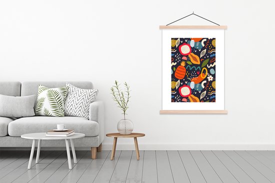 Porte-affiche avec affiche - Affiche scolaire - Fruits - Fruit du dragon - Papaye - Nourriture - Blauw - 90x120 cm - Lattes vierges