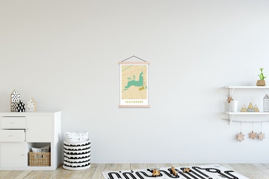 Posterhanger incl. Poster 40x60 cm - Schoolplaat - Vintage - Schildmeer - Stadskaart - Kaart - Plattegrond - Textielposter - Blanke latten - Plattegrond