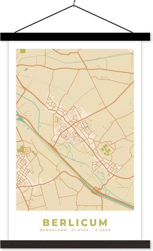Porte-affiche avec affiche - Affiche scolaire - Berlicum - Nederland - Plan de la ville - Plan d'étage - Carte - 40x60 cm - Lattes noires