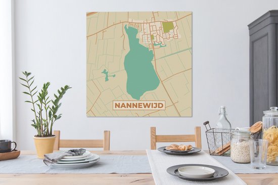 Tableau sur toile Plan d'étage - Vintage - Plan de ville - Nannewijd - Carte - 90x90 cm - Décoration murale