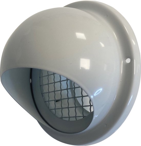 Wit RAL9010 bolrooster met grofmazig gaas.
