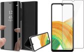 Hoesje geschikt voor Samsung Galaxy A33 - Book Case Spiegel Wallet Cover Hoes Zwart - Tempered Glass Screenprotector