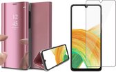 Hoesje geschikt voor Samsung Galaxy A33 - Book Case Spiegel Wallet Cover Hoes Roségoud - Tempered Glass Screenprotector