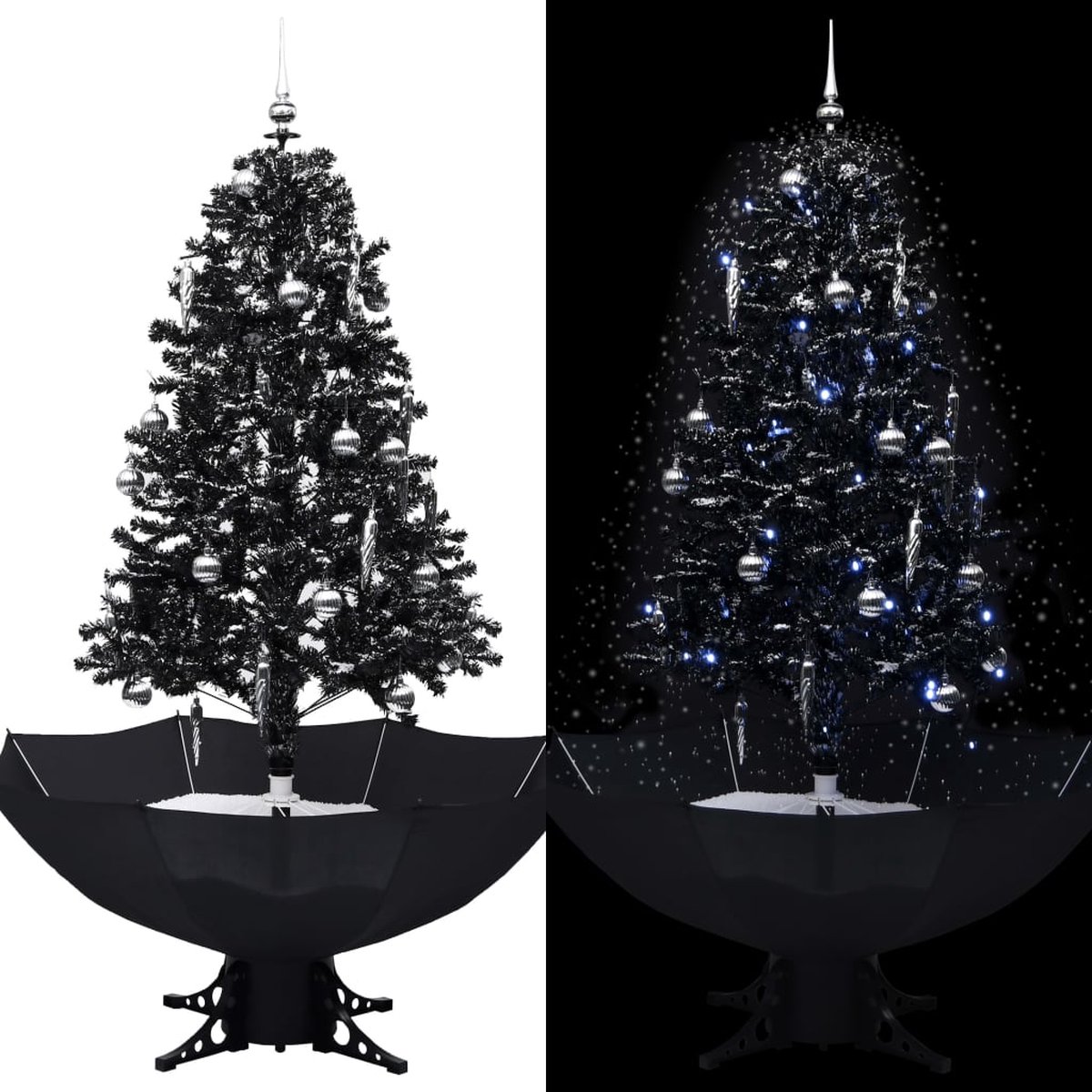 Medina Kerstboom sneeuwend met paraplubasis 170 cm PVC zwart