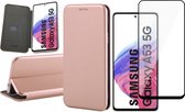 Hoesje geschikt voor Samsung Galaxy A53 - Book Case Lederen Wallet Cover Minimalistisch Pasjeshouder Hoes Roségoud - Full Tempered Glass Screenprotector