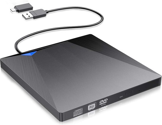 THS externe CD-/ DVD speler - Lezen en branden - USB 3.0 en USB-C - Zwart - THS