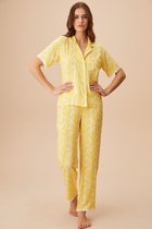 Suwen- Viscose Dames Pyjama- Luxe Pyjamaset- Satijn Geel Maat XXL