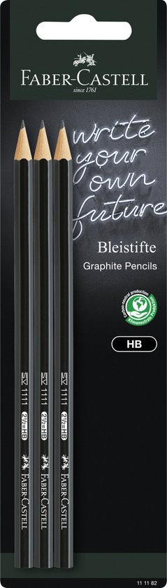 Faber-Castell grafiet potloden HB, zwart, met 'write your own future' tekst.