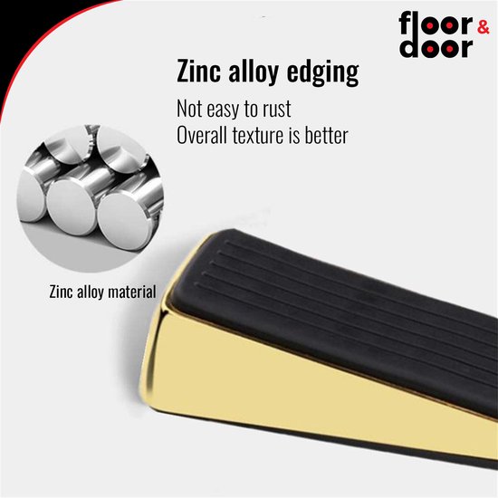 Gouden Deurstopper - Deurwig (set van 2) - Deurklem - Deurvastzetter van Premium Goudkleurig Zinc en Rubber - Deurstop Duurzaam / Heavy Duty, by Floor&Door