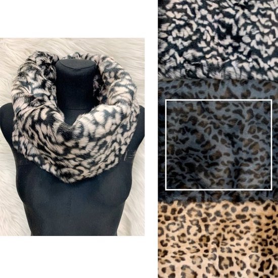 Dames sjaal colsjaal ronde sjaal fleece gevoerde sjaal wintersjaal warme sjaal grijs panterprint