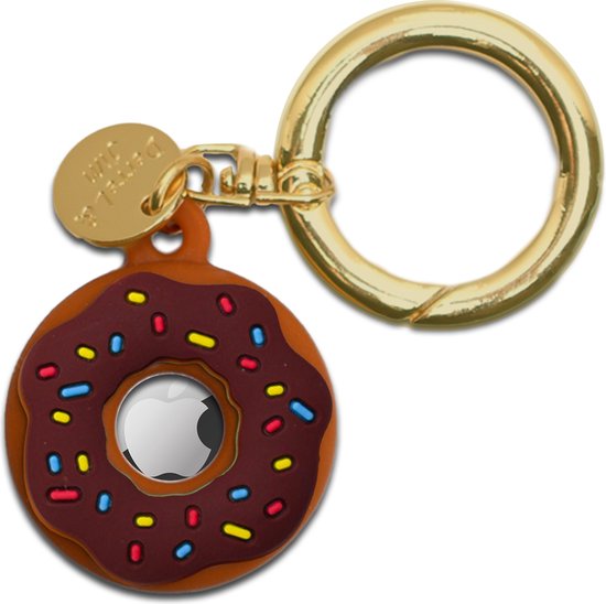 D&J AirTag Keychain Donut - Pour Apple AirTag - Marron - GPS - Tracker - Coque en Siliconen pour Apple Airtag - Airtag Holder - Hanger -