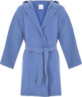 Badjas kind met capuchon | Mousseline 100% katoen | kinderbadjas voor jongens en meisjes | Douche & Zwembad & Strand | Blauw 1-2 jaar