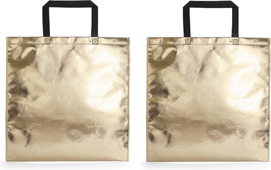 4x stuks draagtassen/schoudertassen in opvallende metallic gouden kleur 45 x 44 x cm