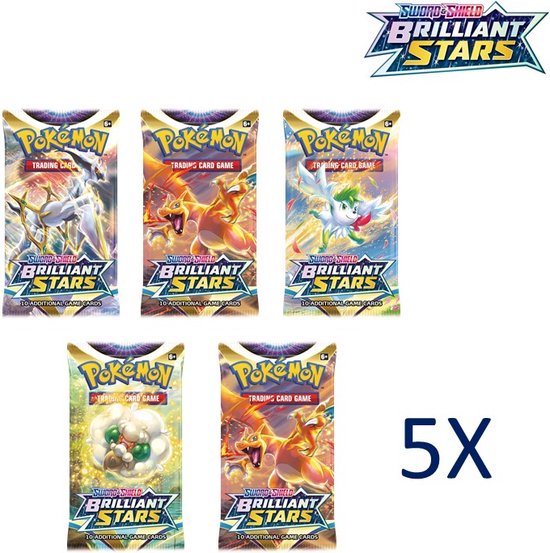 Afbeelding van het spel Pokemon Boosterpack Bundel - Brilliant Stars- 5x pakjes a 10 kaarten - Booster Packs