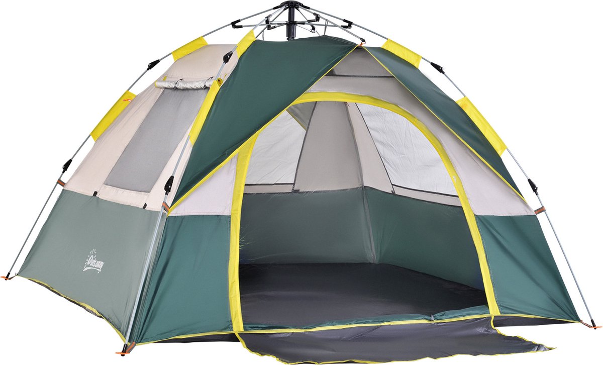 Outsunny Tent voor 3-4 personen, kampeertent met haringen, koepeltent, polyester, groen A20-133