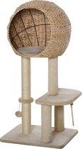 PawHut Kattenboom krabpaal kitten meubel met kattengrot sisal zacht pluche beige D30-371