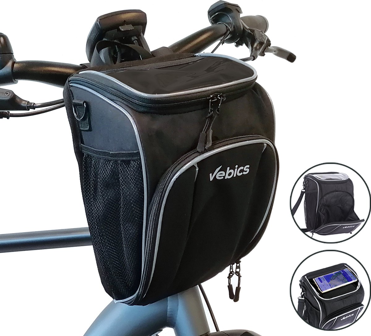 Vebics® Waterbestendige Stuurtas fiets - Afneembaar - Elektrische Fiets - Racefiets - Telefoonhouder fiets - Vebics