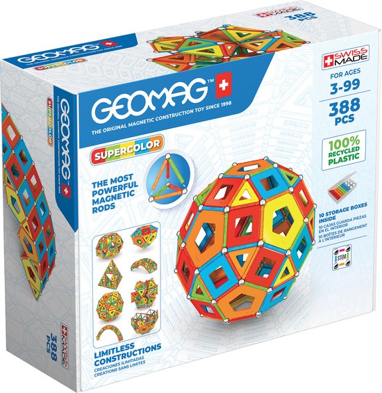 Geomag Super Colors - Magnetische panels - Educatief kinderspeelgoed - Gerecycled kunststof - Milieubewust - 338-delige set