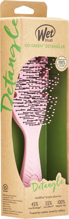 WetBrush Go Green Detangler Pink - Brosse à cheveux Anti Tangle - Biodégradable - 1 pièce