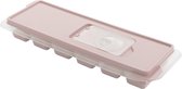 Praktyczna ijsblokjesvorm met deksel + vulopening - 9 x 27 x 4 cm - pastel roze - siliconen bodem voor makkelijk verwijderen - vierkante blokjes - vaatwasser bestendig - 12 ijsblokjes