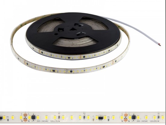 Leddle - LED strip -Lichtstrip met aansluiting- Directe 220V aansluiting - Dimbaar - Geen driver nodig - Keuken - Slaapkamers - Woonkamers-IP67 Waterdicht- 500cm(5M)- 120Led/1meter- 16W/1meter - 9600Lumen -4200K Wit licht